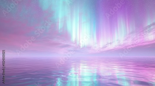 Ethereal Aurora Borealis Dancing Over Tranquil Lake - 3D Render Illustration
