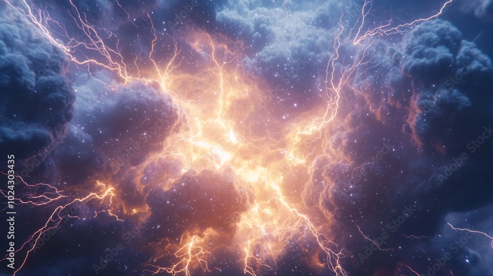Electrifying Celestial Chaos: Stunning 3D Render of Vibrant Cosmic Storm with Cinematic Lightning Effects Electrifying Celestial Chaos: Stunning 3D Render of Vibrant Cosmic Storm with Cinematic Lightning Effects
