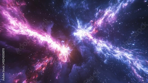 Galactic Collision - Celestial Cosmos 3D Render with Dramatic Galactic Merger and Colorful Star Patterns, Ultra-Detailed Cinematic Lightning