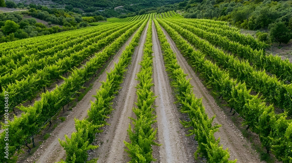Breathtaking aerial perspective showcasing a lush verdant vineyard sprawling across the countryside bathed in the warm glow of the summer sun This idyllic Breathtaking aerial perspective showcasing a lush verdant vineyard sprawling across the countryside bathed in the warm glow of the summer sun This idyllic