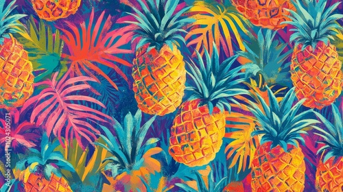 Juicy pineapple pattern,  burst of tropical colors for vibrant designs