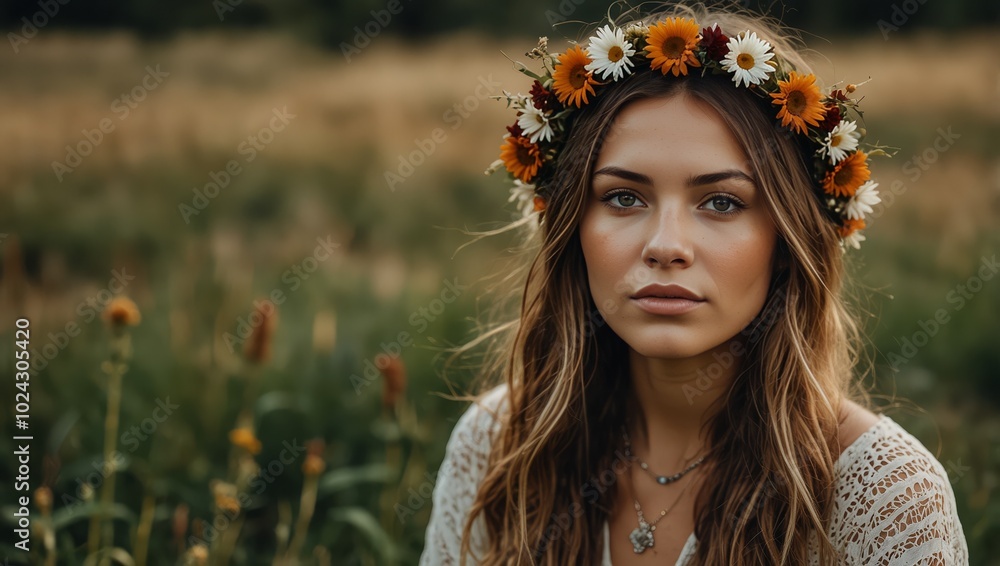 Portrait of a boho woman in a field Portrait of a boho woman in a field