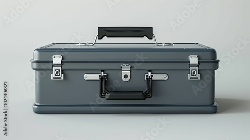 Grey Metal Tool Box with Two Handles and Latches