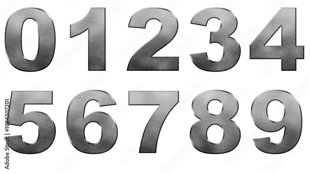 Set of numbers 0-9, brushed steel numbers Set of numbers 0-9, brushed steel numbers