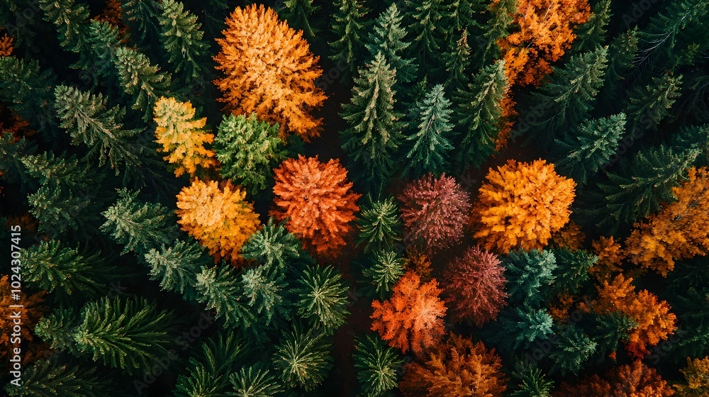Breathtaking aerial perspective of a lush vibrant autumn forest landscape showcasing a stunning tapestry of warm orange red and green hues across the treetops and foliage Breathtaking aerial perspective of a lush vibrant autumn forest landscape showcasing a stunning tapestry of warm orange red and green hues across the treetops and foliage
