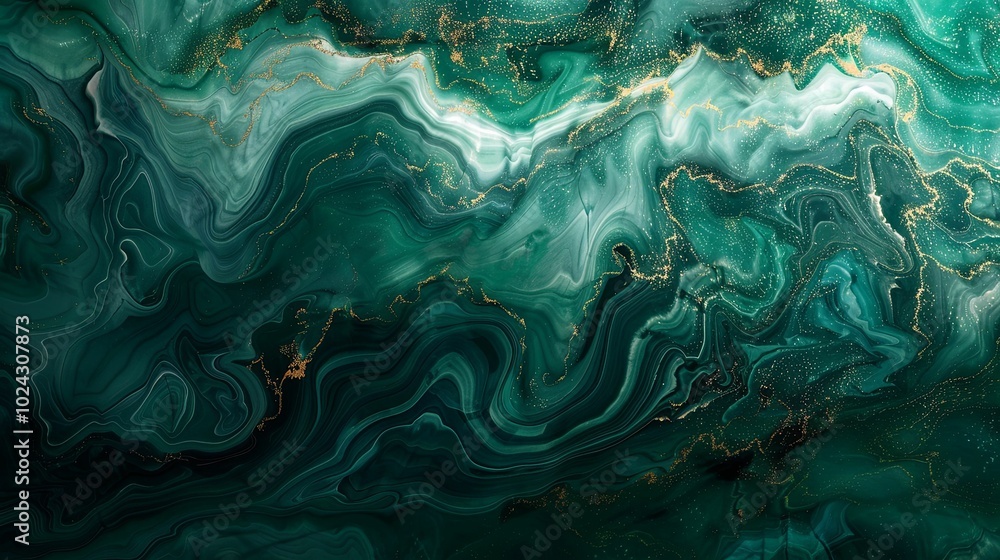 Fototapeta premium Abstract Green and Gold Swirling Marble Pattern