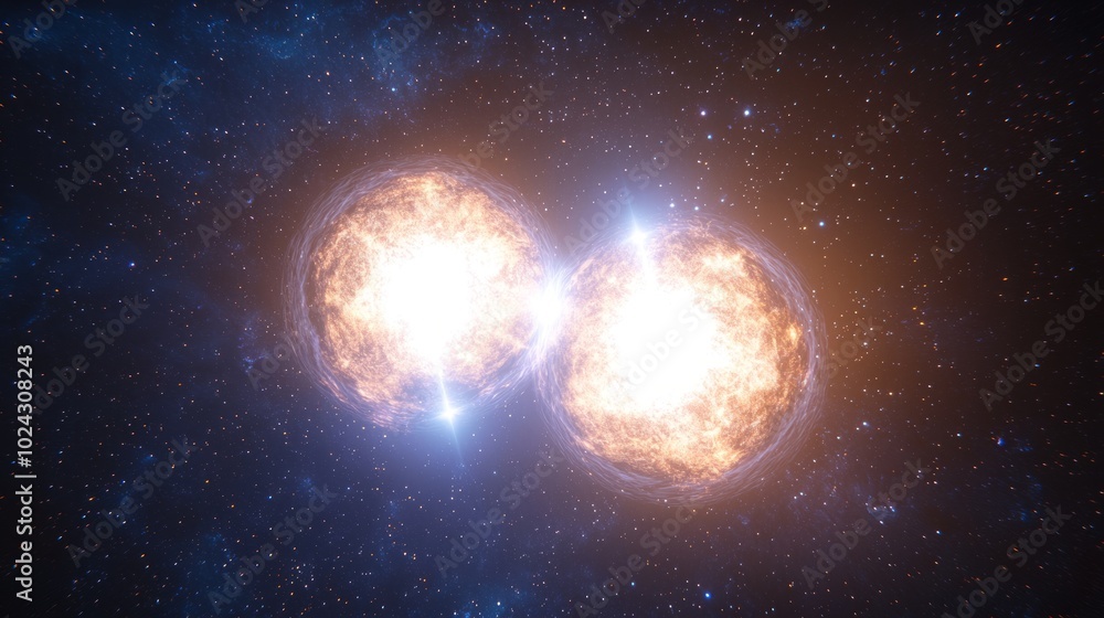 Enchanting Binary Star System Illuminating Celestial Cosmos - 3D Render with Cinematic Lightning Enchanting Binary Star System Illuminating Celestial Cosmos - 3D Render with Cinematic Lightning