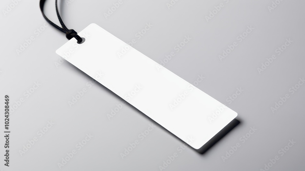 Minimalist bookmark mockup showing a classic, rectangular bookmark in a neutral setting. Great for use in digital or print media presentations, focusing solely on the bookmark design