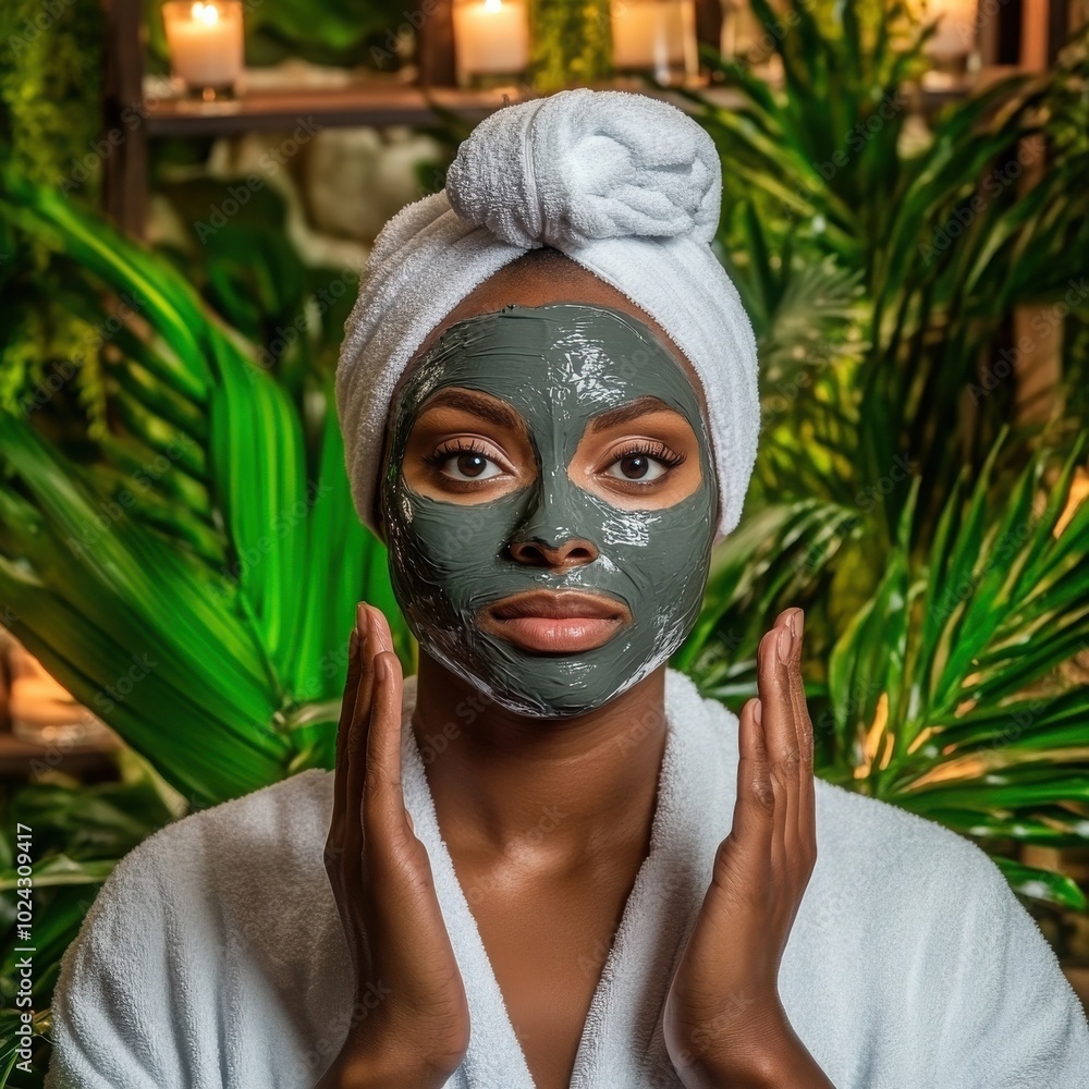 Young Woman Applying Face Mask in Relaxing Atmosphere Young Woman Applying Face Mask in Relaxing Atmosphere