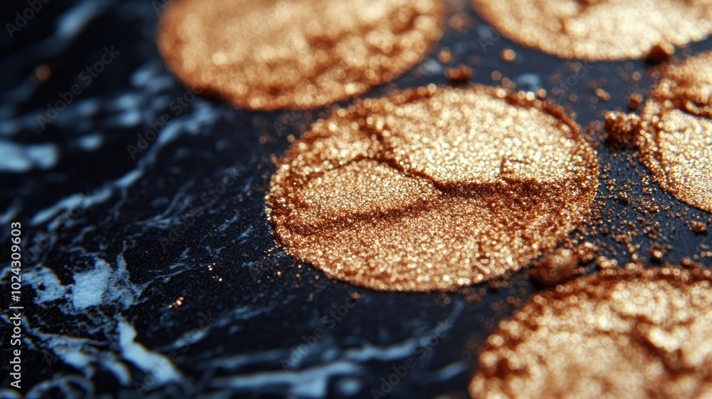 Close-up of a gold eyeshadow palette with a marble background. Close-up of a gold eyeshadow palette with a marble background.