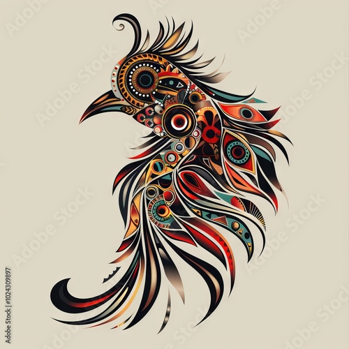 Wallpaper Mural Abstract bird head adorned with colorful tribal patterns. Torontodigital.ca
