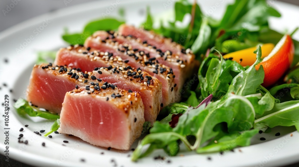 Seared Tuna Salad with Sesame Seeds and Greens Seared Tuna Salad with Sesame Seeds and Greens