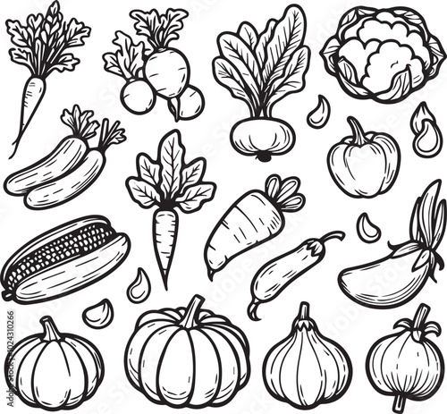 collection of icons collection of vegetables images to color - version 1