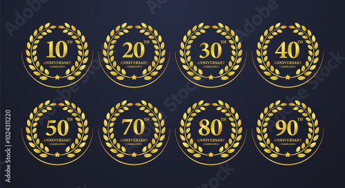 Golden laurel wreaths for anniversary celebration. Vector Illustration