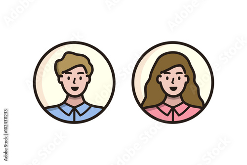 Set of man and woman portrait avatar icon. Flat people vector design isolated illustration.