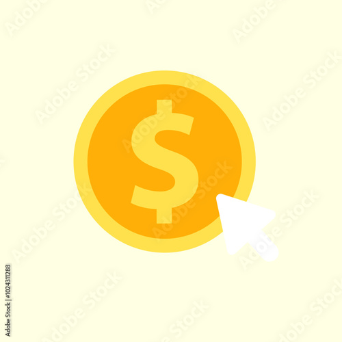 Coin dollar clicking icon. Financial, investment, profit concepts. Flat vector design isolated illustration.