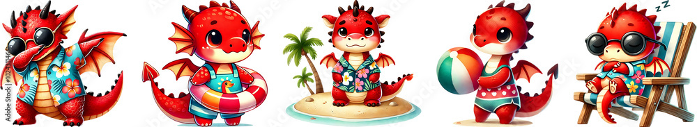 Dragon in summer beach, watercolor illustration. Dragon in summer beach, watercolor illustration.