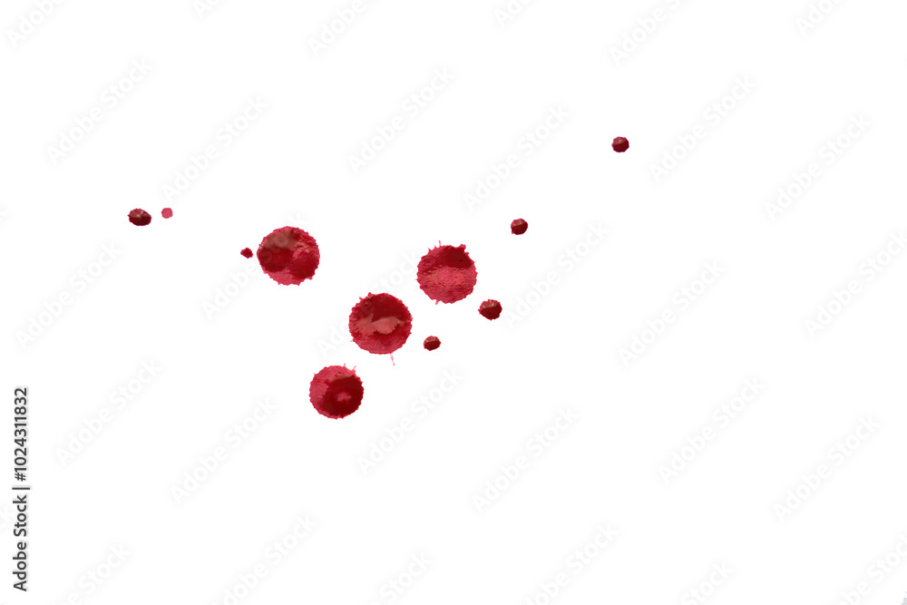 Blood splatters on white background. Red blots of watercolor Realistic bloody splatters for Halloween Drop of blood Blood splatters on white background. Red blots of watercolor Realistic bloody splatters for Halloween Drop of blood
