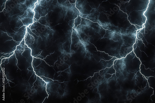A dynamic collection of electric lightning bolts striking against a deep black background