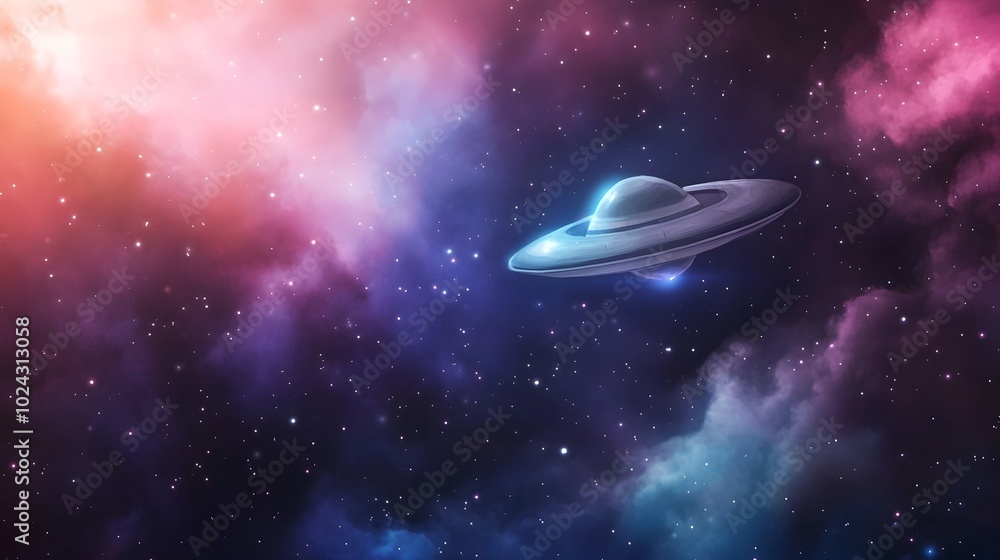 Mesmerizing watercolor nebula filled with bright shimmering sparkles and a mysterious UFO emerging from the ethereal galactic mist softly painted with rich hues of violet and pink Mesmerizing watercolor nebula filled with bright shimmering sparkles and a mysterious UFO emerging from the ethereal galactic mist softly painted with rich hues of violet and pink
