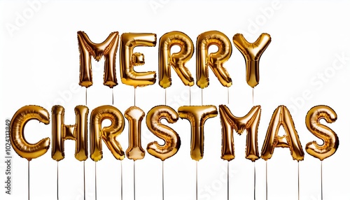 gold balloon merry christmas wording  text letter  with white background