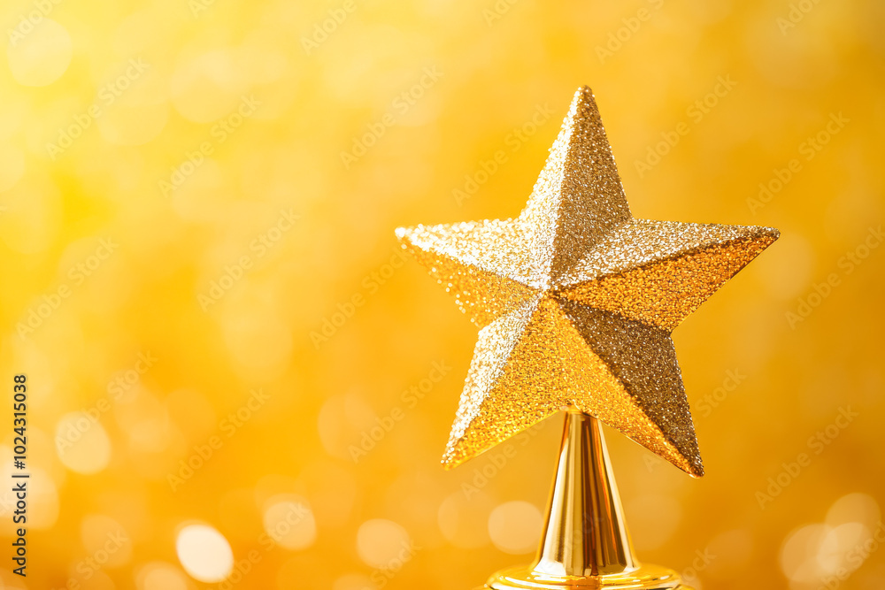A gleaming golden star trophy perched on a shiny golden pedestal, set against a soft golden A gleaming golden star trophy perched on a shiny golden pedestal, set against a soft golden