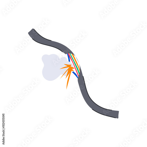 replacement broken cable cartoon. damage frayed, severed splice, insulation fault replacement broken cable sign. isolated symbol vector illustration
