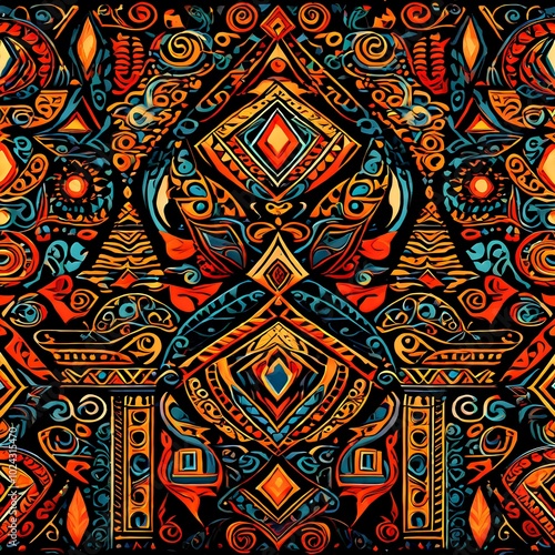 Vibrant, Tribal, Ethnic Motifs, Bold Patterns, and Colorful Designs for Textile Art, pattern, background 