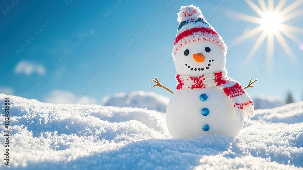 Happy Snowman Smiling - stock photo Snowman in a Beautiful Sunny Winter Day Happy Snowman Smiling - stock photo Snowman in a Beautiful Sunny Winter Day