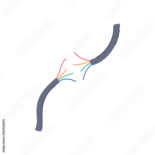fault broken cable cartoon. outage disruption, maintenance troubleshooting, diagnostics continuity fault broken cable sign. isolated symbol vector illustration
