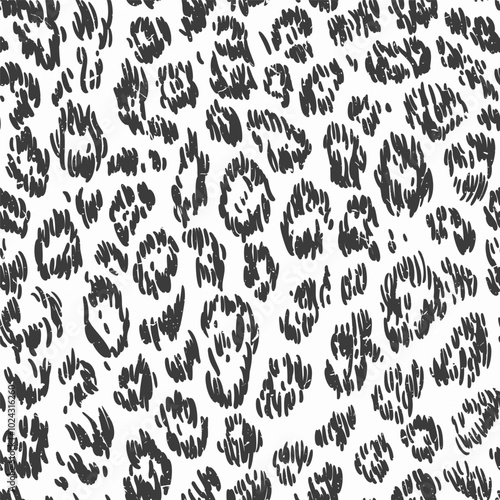 Seamless black and white pattern. Hand drawn vector illustration. Abstract animalistic print.