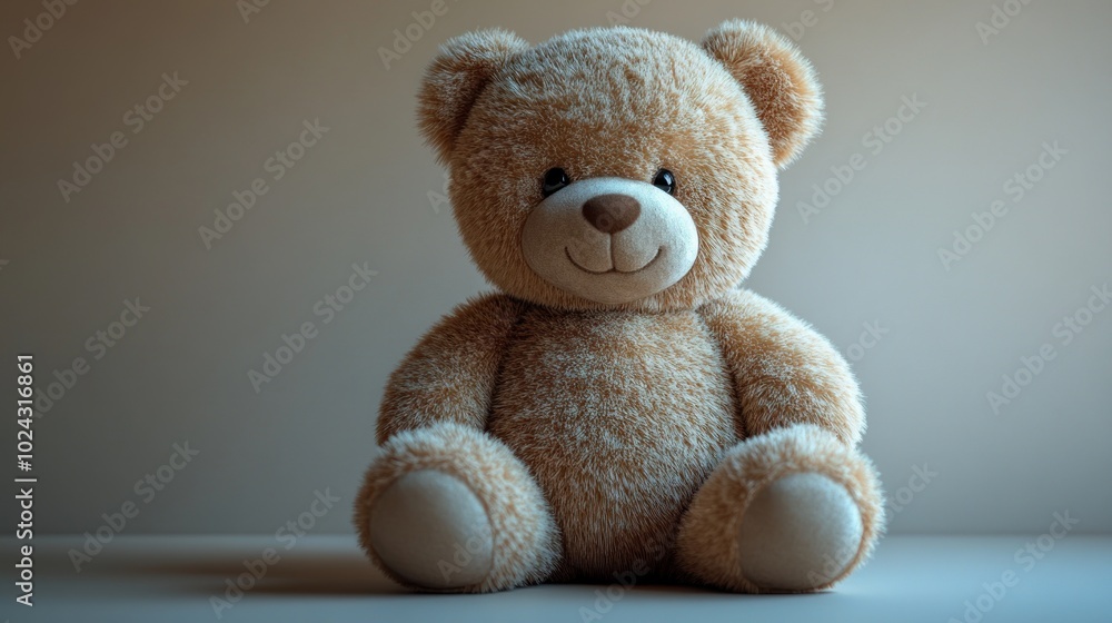 A cuddly brown teddy bear sitting on a beige background, looking at the camera with a friendly smile. A cuddly brown teddy bear sitting on a beige background, looking at the camera with a friendly smile.