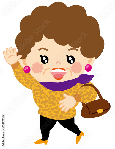 おでかけする大阪のおばちゃんのイラスト