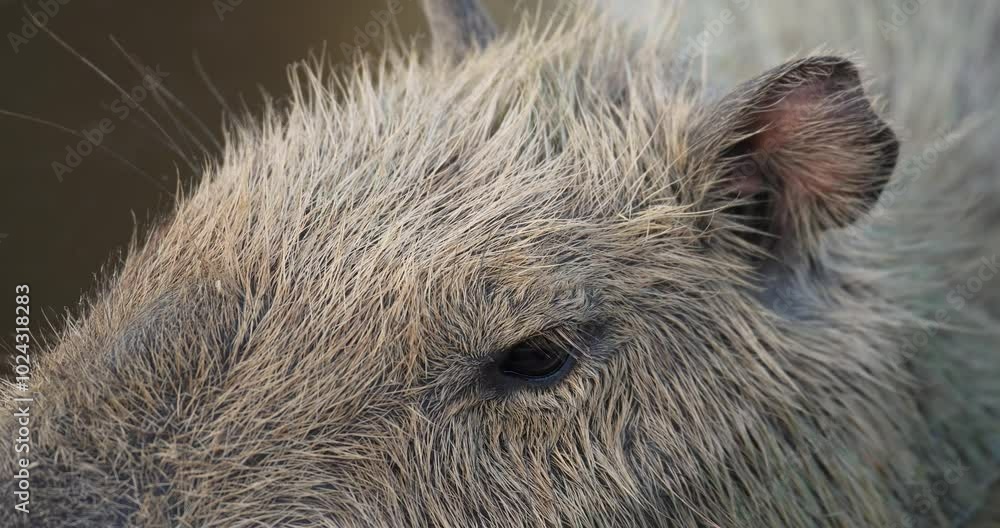 Close up of capybara or Hydrochoerus hydrochaeris face. Capybara is the largest extant rodent in the world. Close up of capybara or Hydrochoerus hydrochaeris face. Capybara is the largest extant rodent in the world.