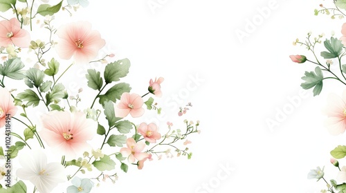 Inspired border design with soft watercolor wildflowers and bows, creating a luxurious, seamless frame for wallpaper, rendered in a warm cartoon world