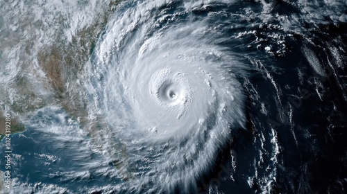 A satellite image of a powerful hurricane over the ocean, showcasing its swirling structure.