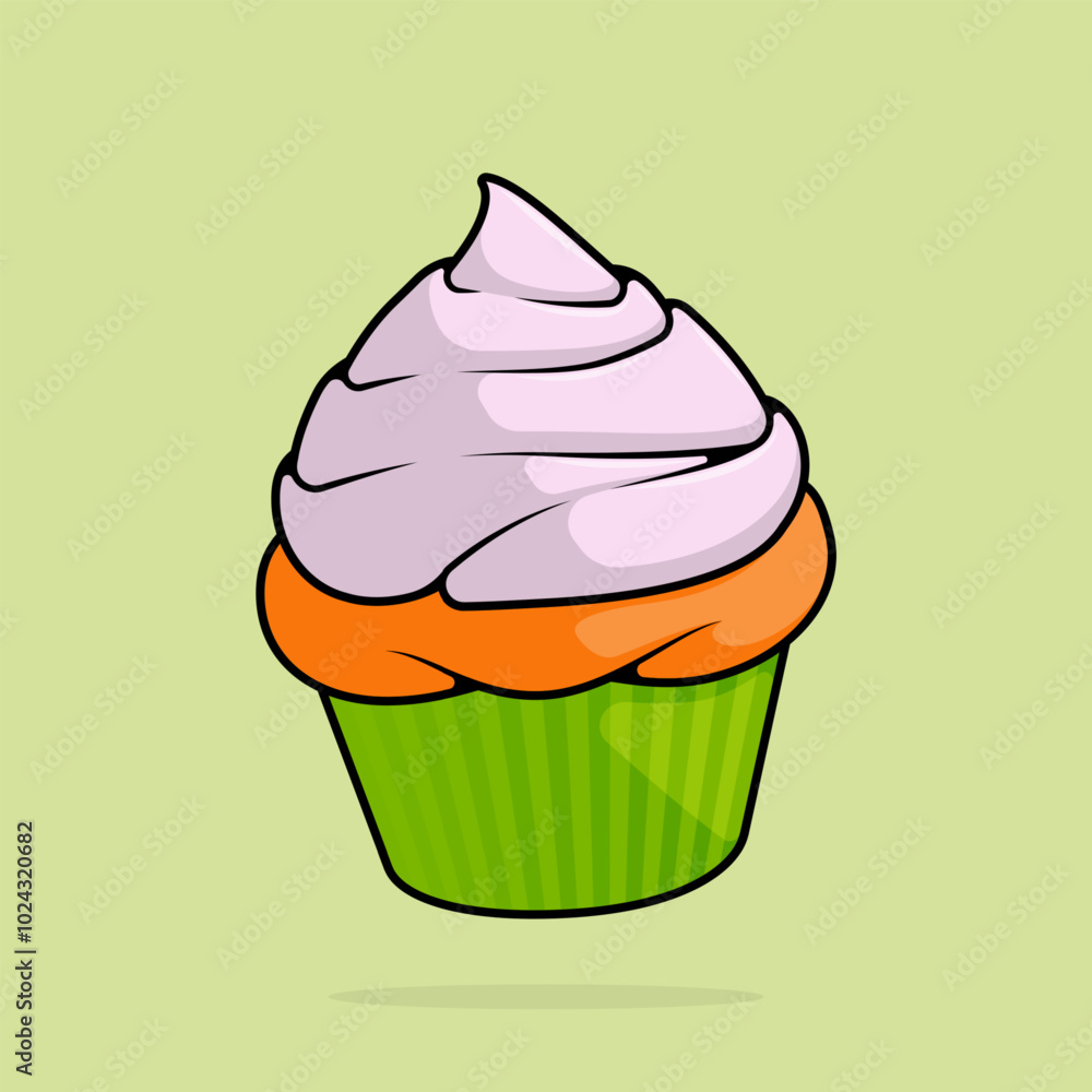 cartoon illustration of cupcake with vanilla icing sugar topping. can be used for menu, cover, cafe, restaurant, cookbook, ads, print, poster, website cartoon illustration of cupcake with vanilla icing sugar topping. can be used for menu, cover, cafe, restaurant, cookbook, ads, print, poster, website