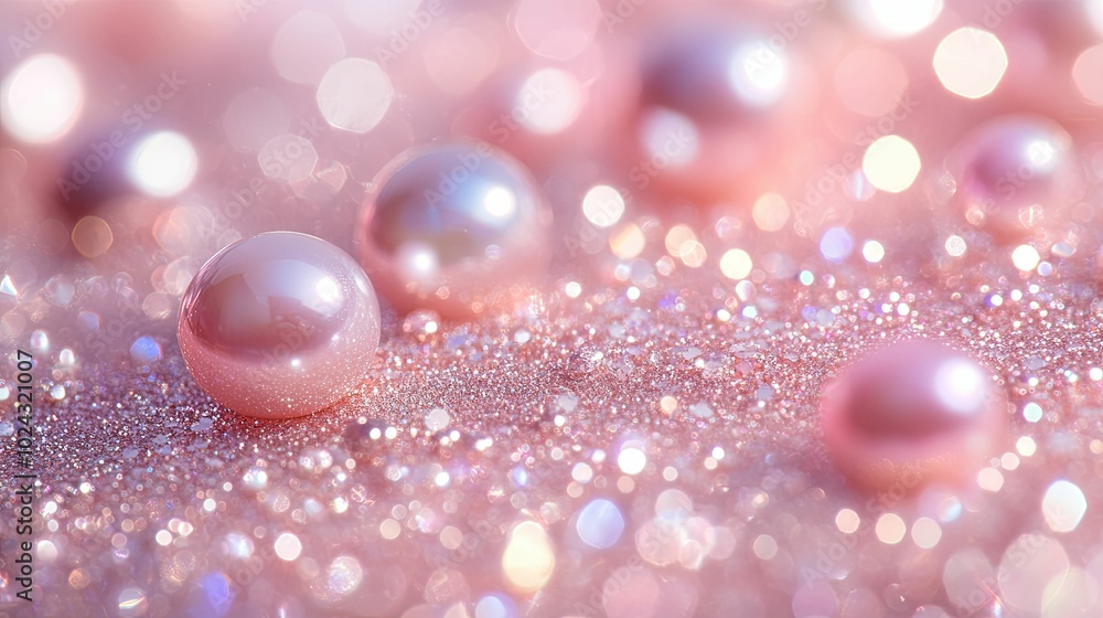 Pink Pearls on a Glittering Pink Background Pink Pearls on a Glittering Pink Background