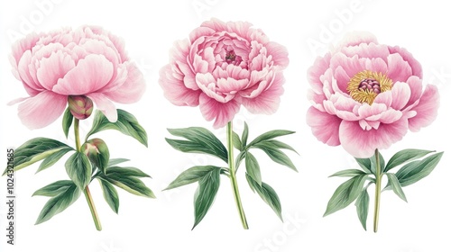 Watercolor Illustration of Delicate Pink Peonies