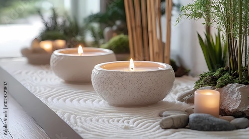 spa still life with candles and towel