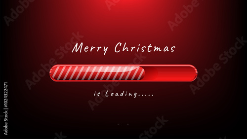 Merry Christmas is loading bar vector illustration. progress with lettering. Happy New Year countdown, website banner 4k size. Invitation card, Event placard, holiday expectation. dark red background.