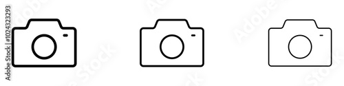 Photo Camera icon in tree different line stroke sizes.