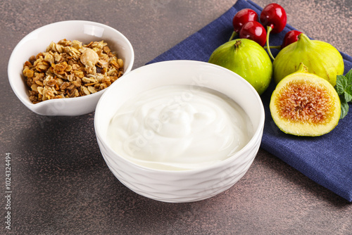 Traditional homemade Greek yoghurt with granola