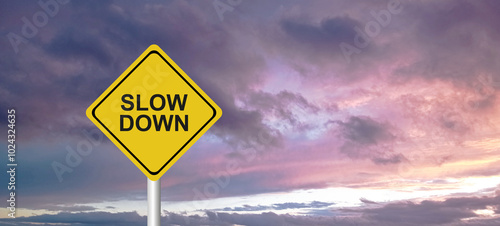 slow down sign on white background