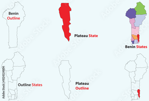 Plateau map vector of Benin, Plateau line map, Plateau with city map, Plateau outline map