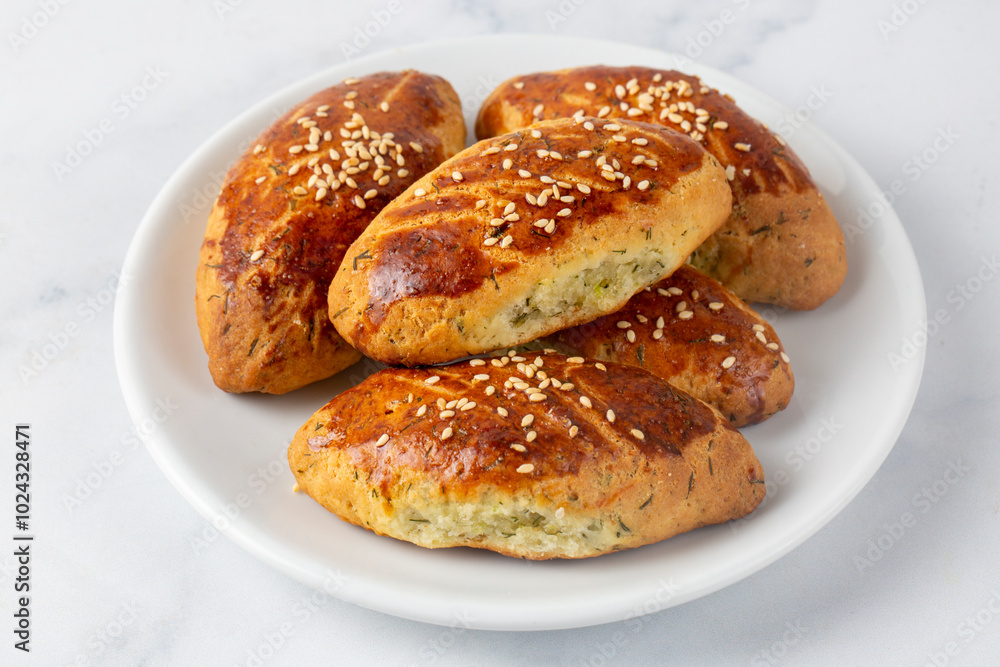 Delicious Turkish food; dill cheese pastry, Turkish name; dere otlu peynirli pogaca