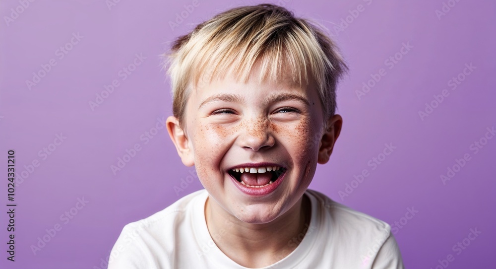Kid white boy with freckles and short blonde hair surprised light green background Kid white boy with freckles and short blonde hair surprised light green background