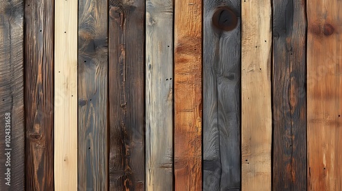 A Wall of Varied Wooden Planks with Distinctive Grain Patterns