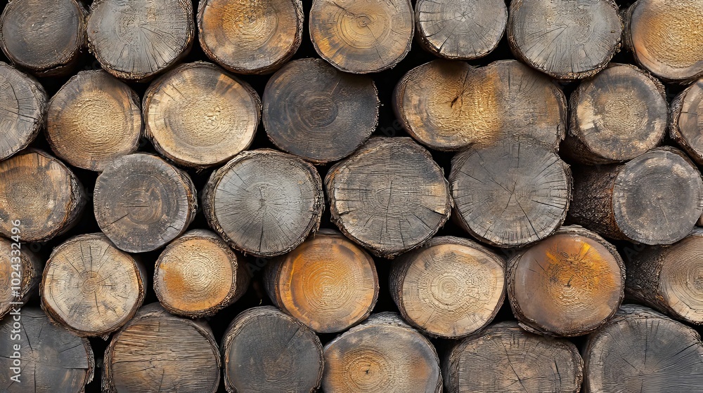 A Stack of Circular, Weathered Logs with Visible Grain Patterns A Stack of Circular, Weathered Logs with Visible Grain Patterns