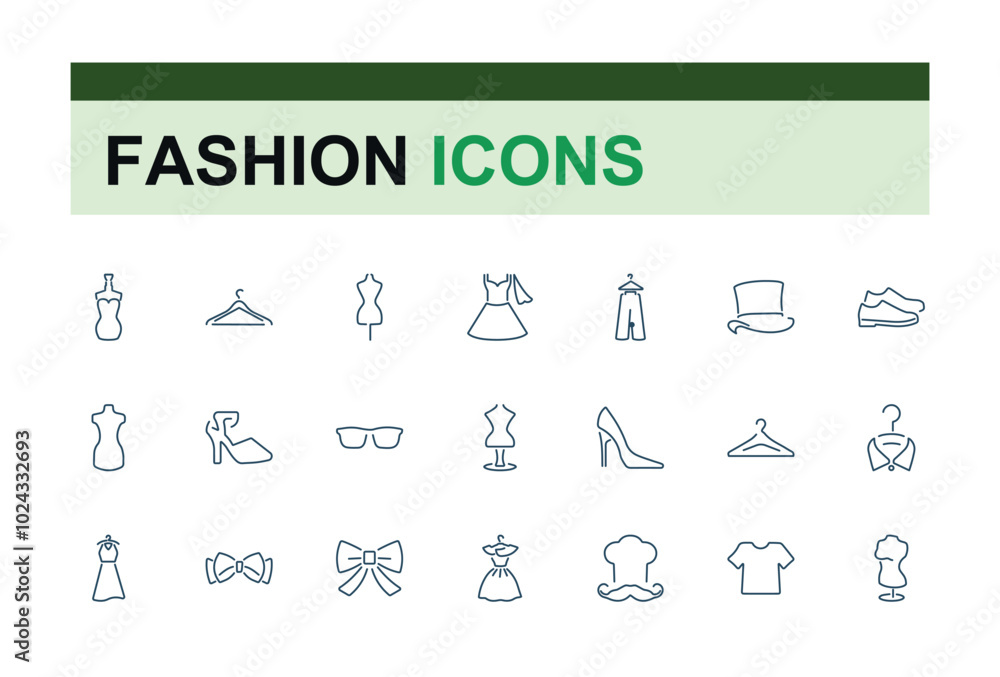Clothes and fashion line icons. Fashion icons collections. Dress, T-shirt, Pants, Jacket, Shoe, Shirt symbols. Vector illustrations. Editable Stroke Clothes and fashion line icons. Fashion icons collections. Dress, T-shirt, Pants, Jacket, Shoe, Shirt symbols. Vector illustrations. Editable Stroke
